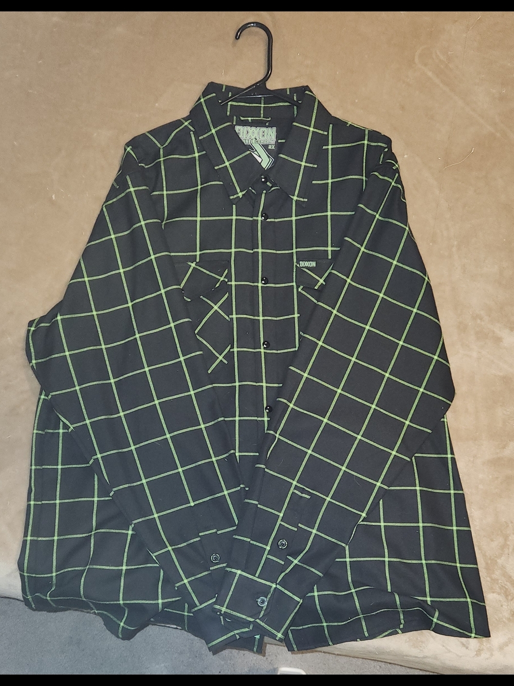 Dixxon "The Factory" Black Button-Up Shirt with Green Windowpane Grid